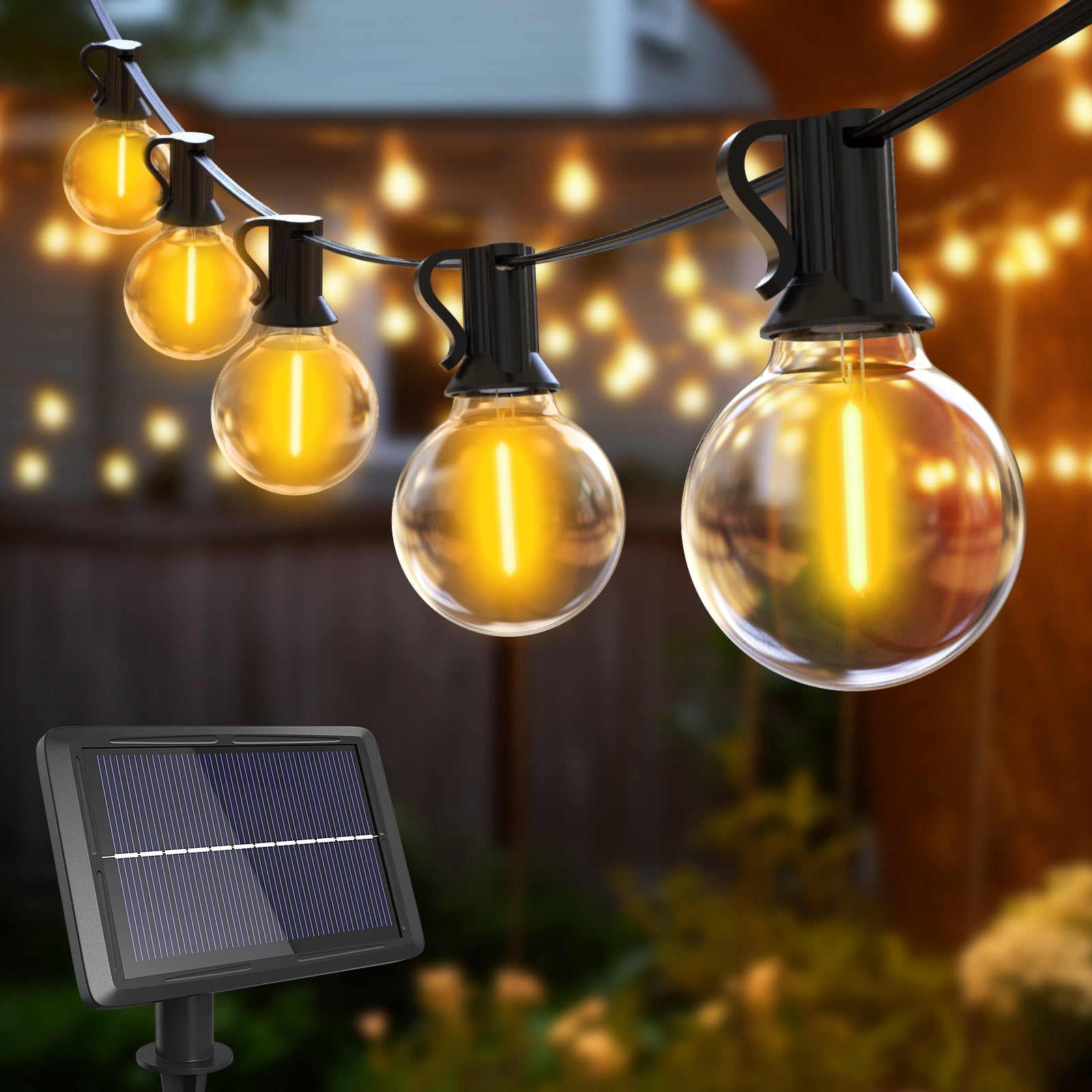 75ft Solar String Lights Outdoor with Shatterproof G40 Bulbs & Dimmable - Solar Powered Hanging Lights Suitable for Backyard, Garden, Patio, Balcony, Party Decoration, Plug-and-Play Installation (No Required)