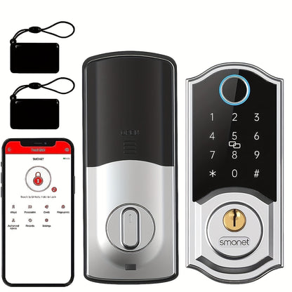 SMONET Y1 Smart Door Lock Alexa Compatible, Fingerprint Keypad Bluetooth Deadbolt, Keyless Entry with Auto-Lock, App Control — Front Door Handle Set Canada