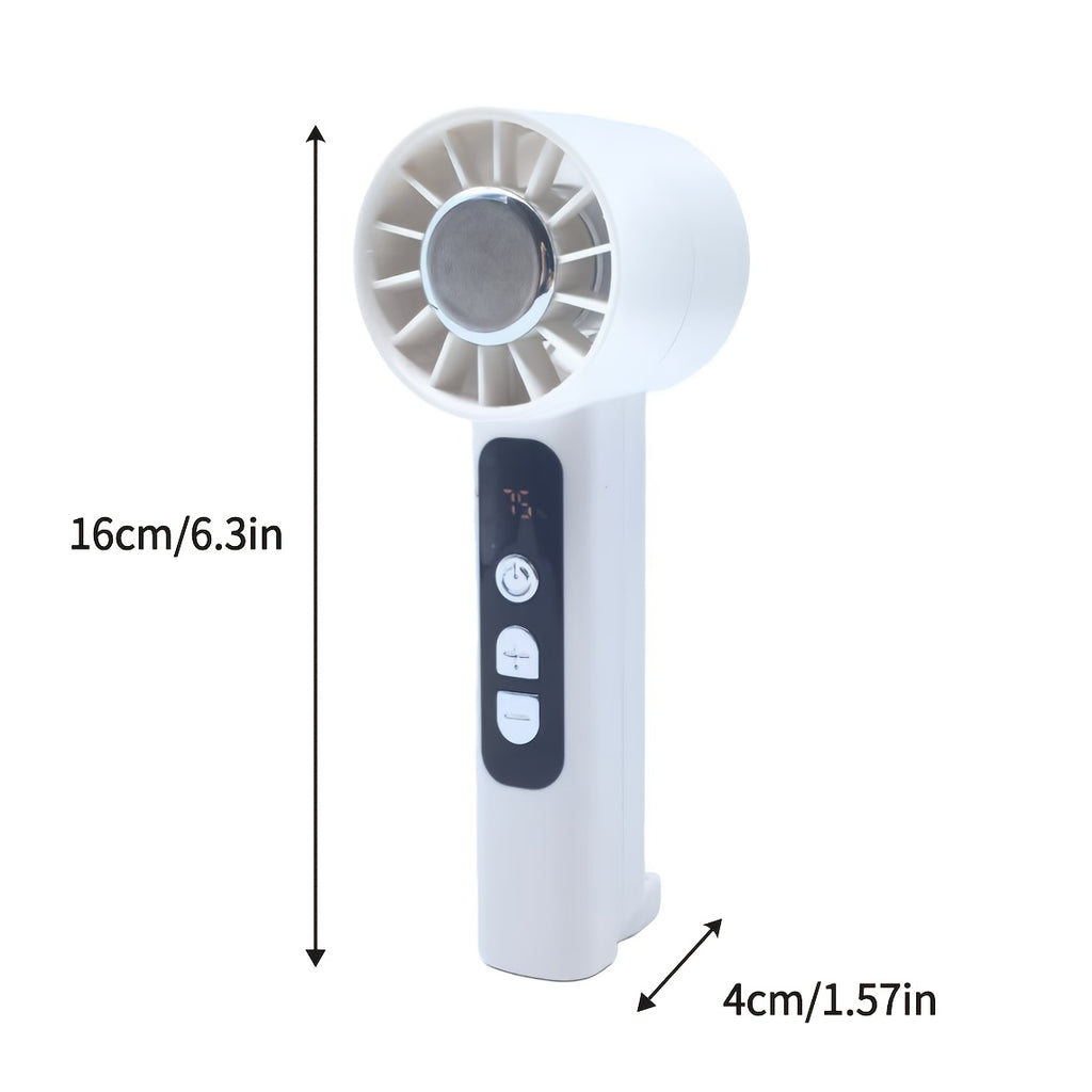 2pcs USB Rechargeable Handheld Fan Small Portable Desktop Fan Adjustable 1 to 100 Wind Power Display Power Summer Camping Travel Outdoor Indoor Tools, Long Press Infinite Speed Regulation, 1800mAh Battery, 180g, Lightweight And Convenient, Grey&White