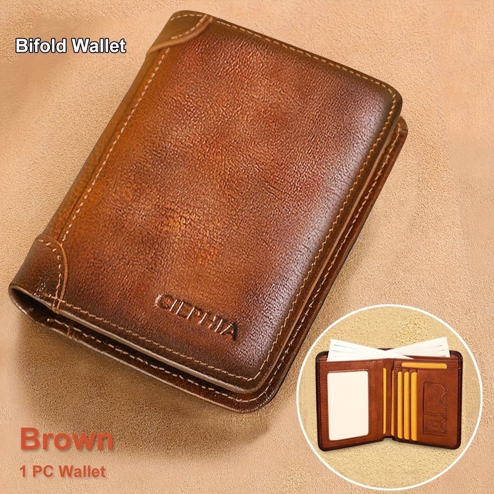 RFID Blocking Genuine Leather Wallet for Men – Trifold & Bifold Cowhide Vintage Wallet with 9 Card Slots, 2 ID Windows & Money Clip | Anti-Theft Gift for Him | ShopVora CA