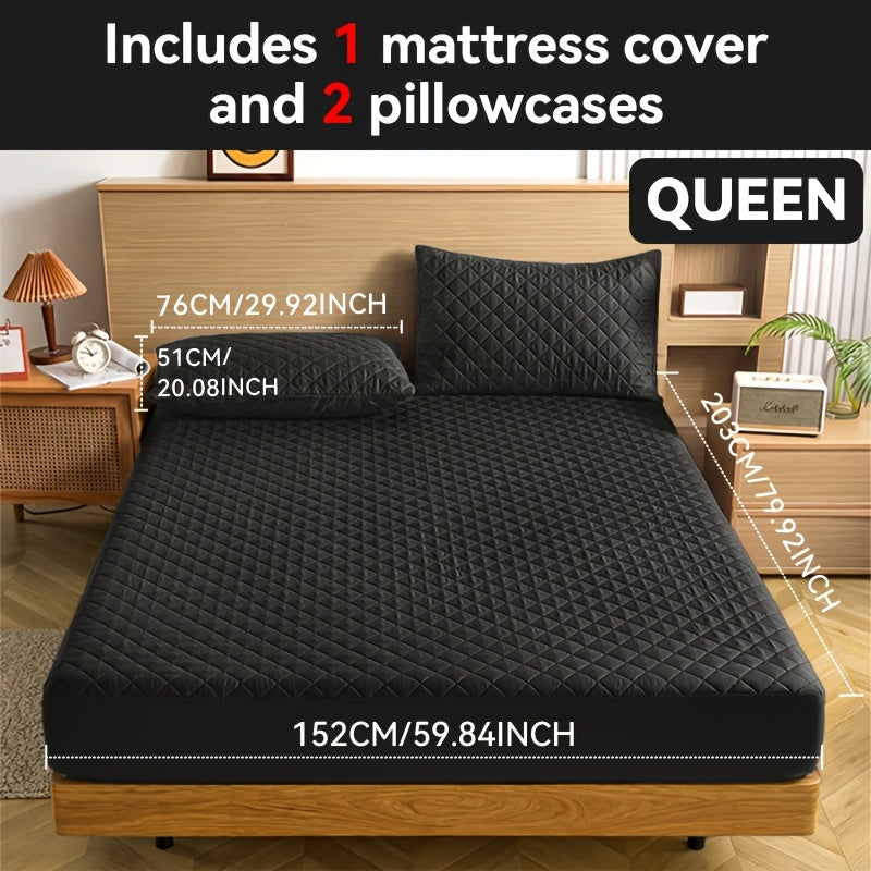 Waterproof Mattress Protector with Embossed Design – Non-Slip Thickened Cover, 21" Deep Pocket, Optional Pillowcase, Twin Full Queen King, 19 Colours