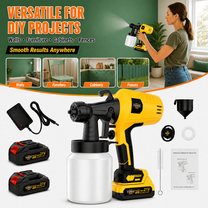 Cordless Paint Sprayer with Rechargeable Battery, High-Pressure Electric Spray Gun for Furniture, Cabinets, Fences, Walls & Doors, Variable Flow DIY Paint Sprayer for Home Renovation