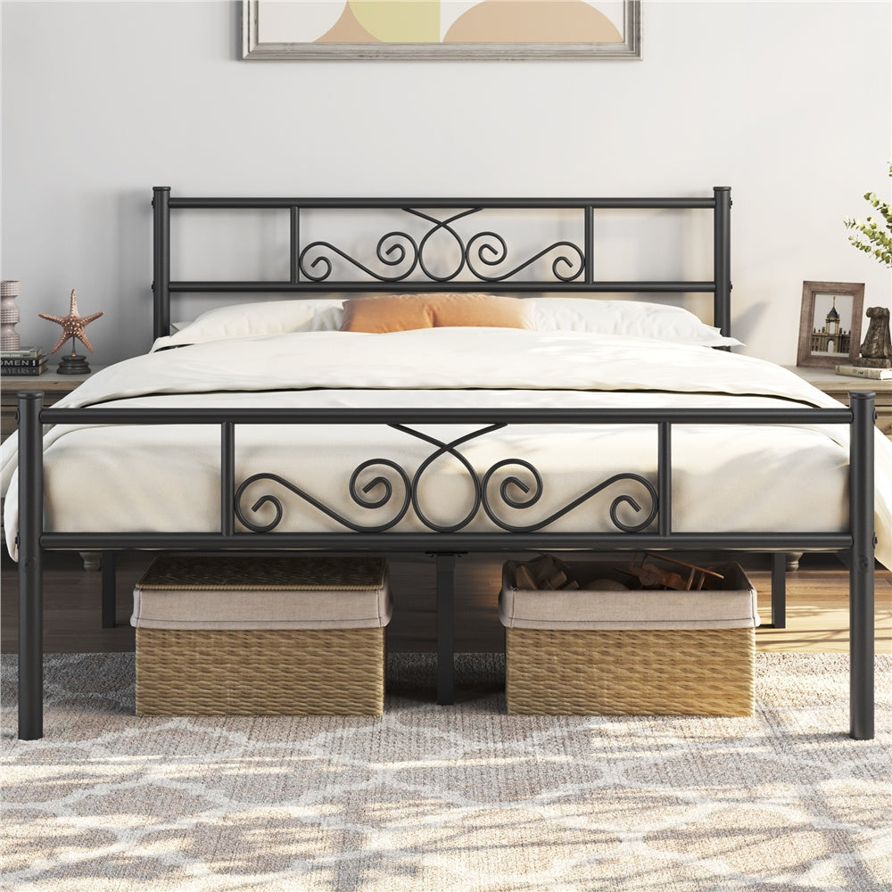 ALDEN DESIGN Bed Frame Metal Platform Bed, Space Saving Metal-Framed Bed, Iron Bed Foundation, Graceful Scroll Metal-Framed Bed, Platform Bed with Headboard and Footboard for Bedrooms, Guestrooms, Dormitories, Black/White/Silver, Twin/Full/Queen Size