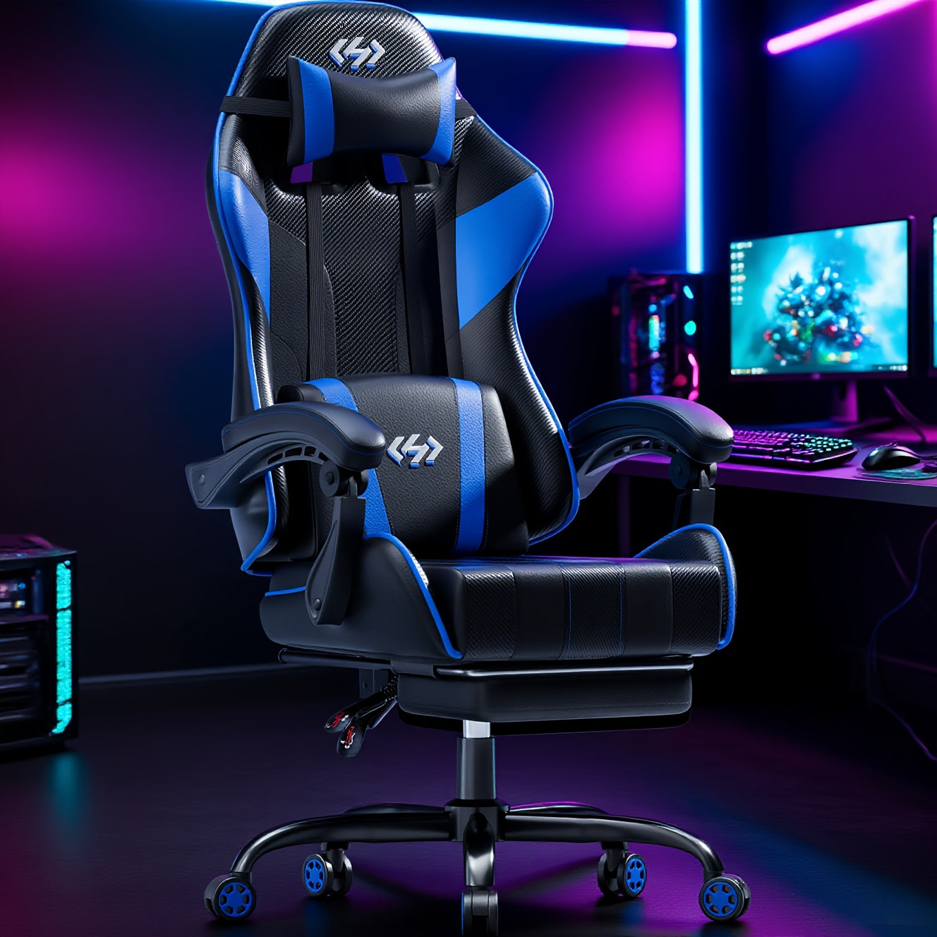 Ergonomic Gaming Chair with 6-Point Support, 135 Degree Recline, Video Game Chair with Independent Pocket Springs And Adjustable Lumbar/Headrest, Faux Leather Office And Gaming Seat, Bedroom, Office, Christmas Gift, Birthday Gift, Adults