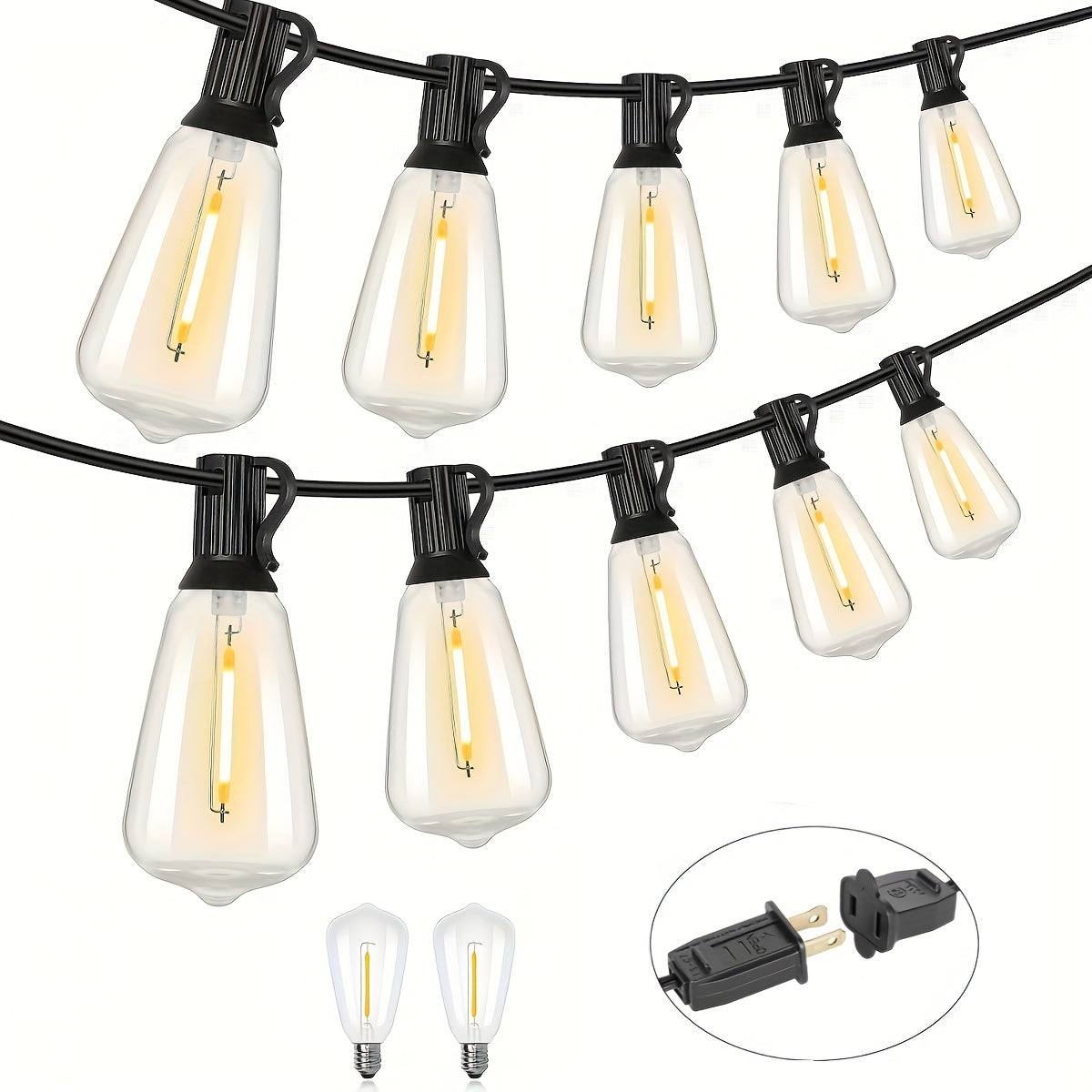 Outdoor LED String Lights 50/100/150FT with ST38 Bulbs – Waterproof Connectable Hanging Lights for Patio Garden Backyard Porch Balcony Party Christmas Halloween Bistro Decoration