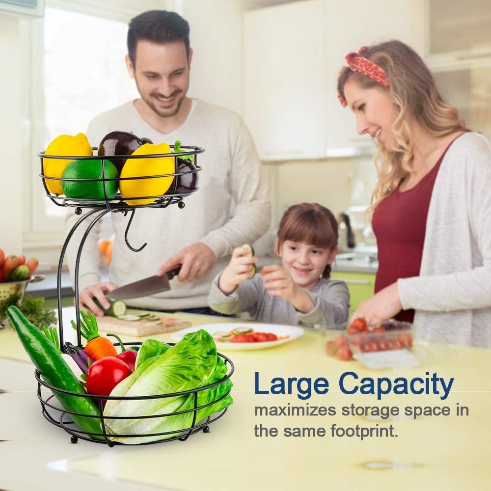 Tier Countertop Fruit Vegetables Basket Bowl Storage With Banana Hanger, Chrome