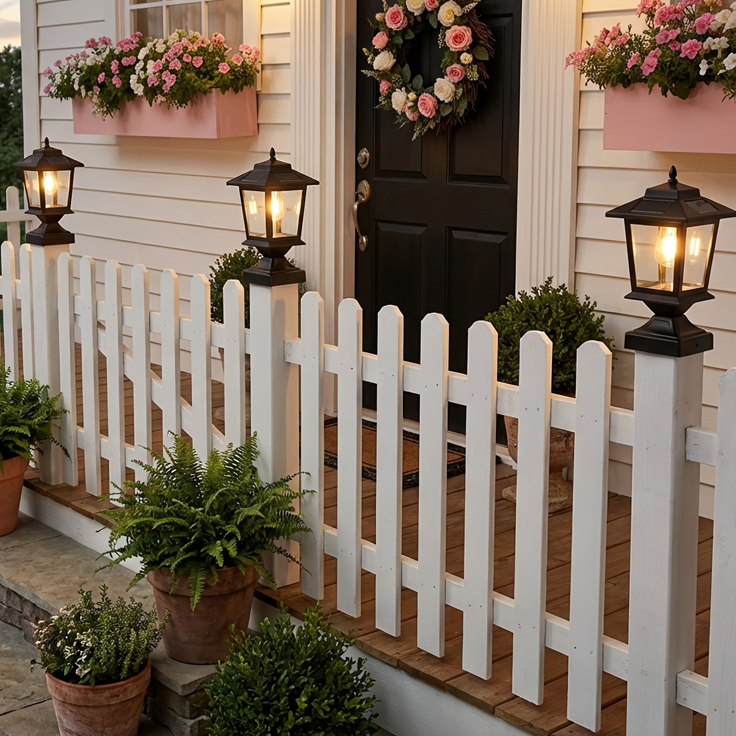 Solar Post Cap Lights for 4x4 Wood Posts – HOODINK 2-Pack Waterproof Outdoor LED with Glass Shade, Matte Black Deck Fence & Patio Decor