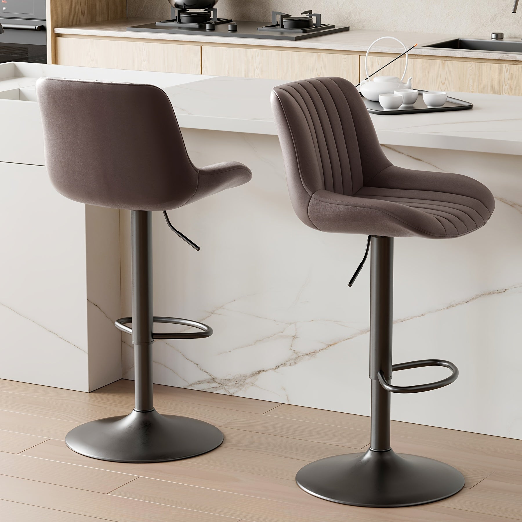 Nalupatio Bar Stools Set of 2 Adjustable Counter Height Swivel Fabric Seat with Ergonomic Back Support - Modern Kitchen Island Chairs for Home & Dining Room, Canada