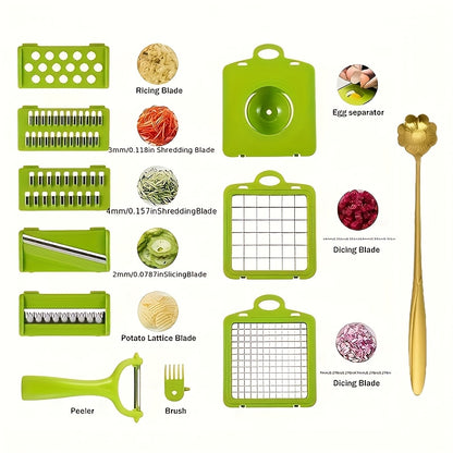 Vegetable Chopper 17-in-1 with 8 Blades & Container – Onion Mincer, Dicer, Egg Slicer, French Fry Cutter & Salad Chopper – All-in-One Kitchen Gadget for Home Meal Prep