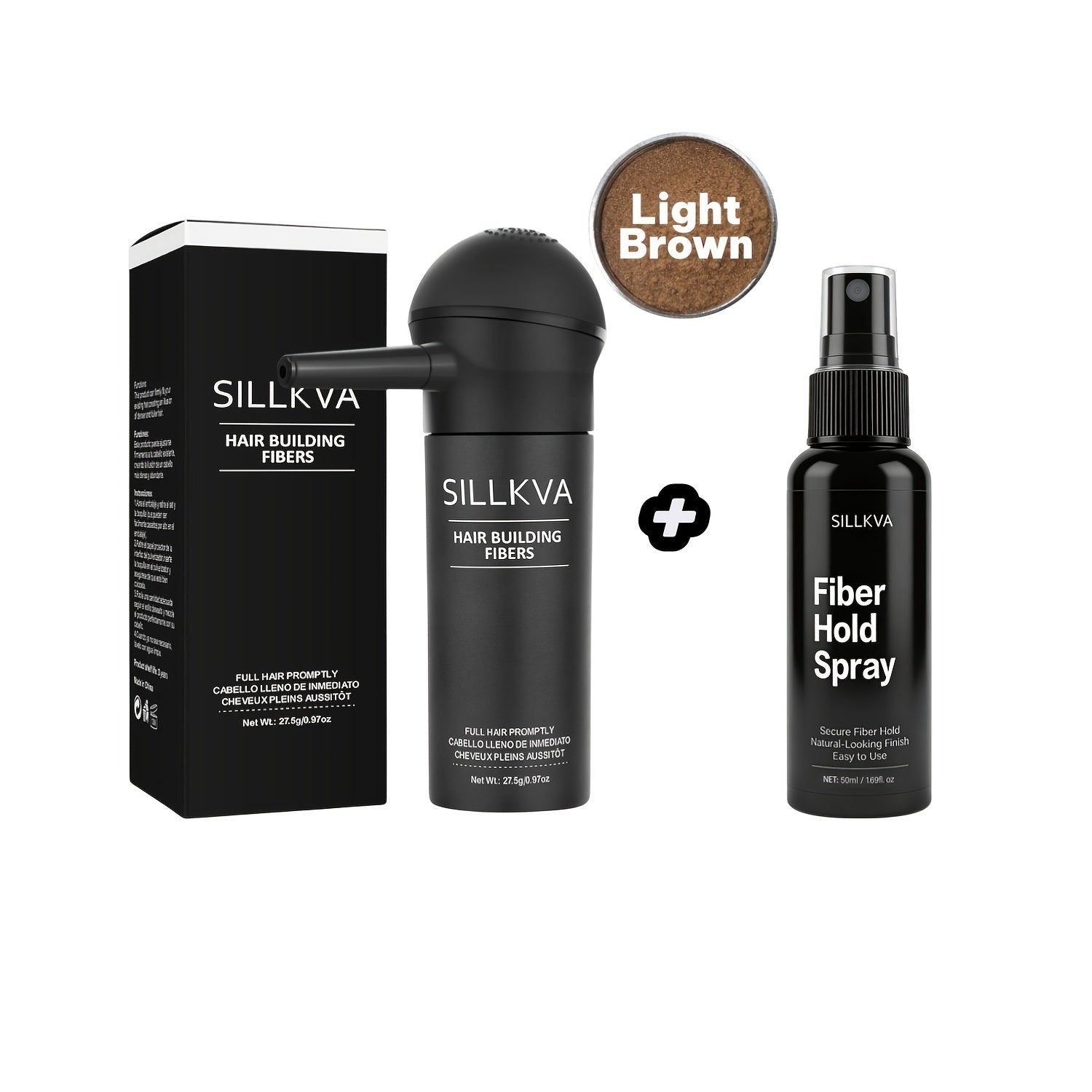 Volumizing Hair Fiber Powder with Applicator - SILLKVA Instant Volume & Natural Coverage for Thinning Hair, Precise Application, 0.97oz, Long-Lasting Hair Thickener for Men & Women