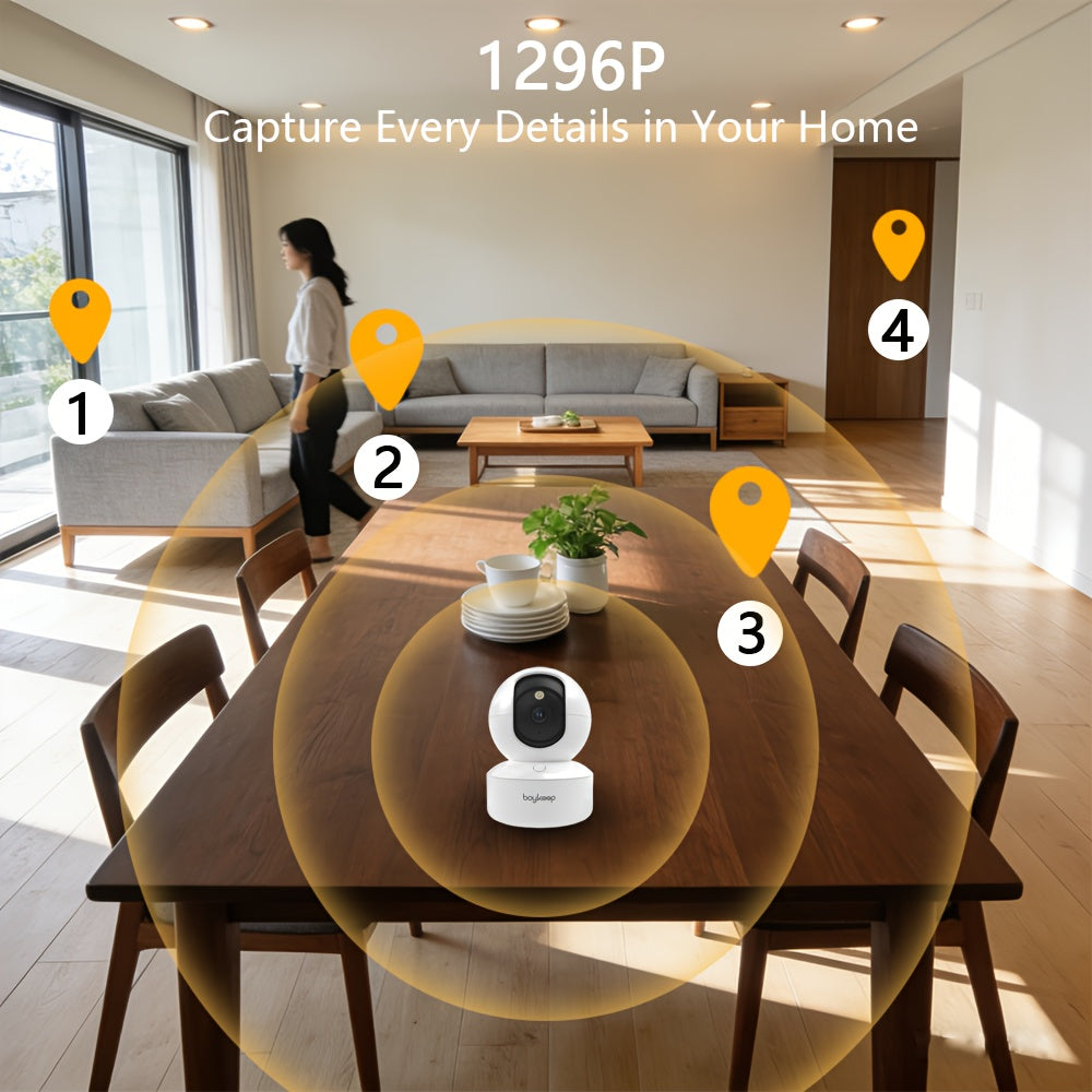 3pcs Boykeep Full HD 1296P Wireless WiFi Smart Camera With Motion Detection, Color Night Vision, Alarm Push, 355° Panoramic View, Two-Way Audio - Supports Dual-Band 2.4GHz/5GHz, USB Powered, ABS Material, Home Security, Smart Home Device