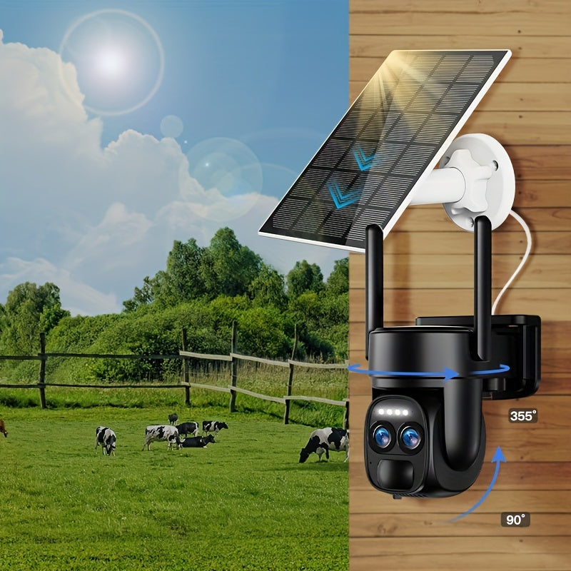 2K Solar Security Camera 6MP PTZ Dual Lens WiFi, Color Night Vision, Spotlight, PIR Motion Detection, 2-Way Audio & Alarm — Wireless Outdoor Surveillance Canada