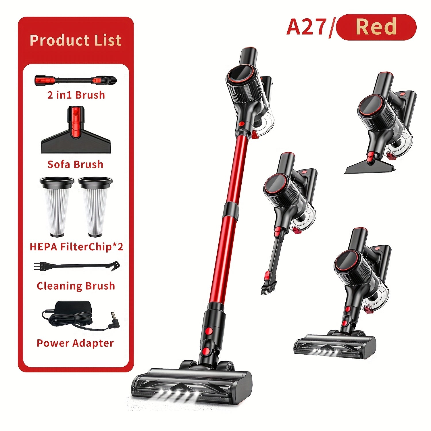 8-in-1 Cordless Stick Vacuum with 3 Suction Modes & Anti-Tangle – Lightweight LED Display Vacuum Cleaner for Hard Floor, Carpet & Pet Hair, Pink Red Blue | ShopVora CA