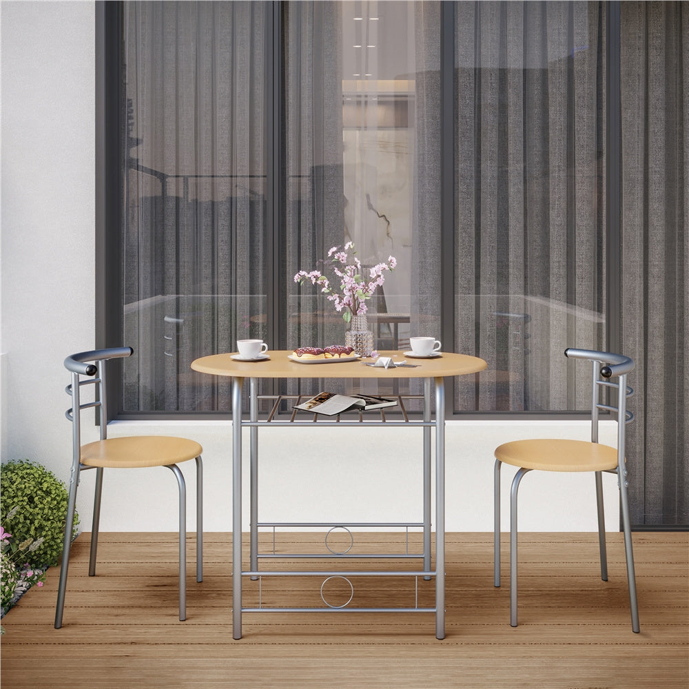 ALDEN DESIGN Dining Table Set, 3pcs Modern Round Dining Table Set for 2, Compact Space Saving Kitchen Table and Chairs with Steel Legs & Storage Rack, Perfect for Apartments, Dorm Rooms, Breakfast Nooks