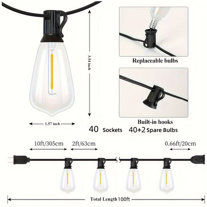 Outdoor LED String Lights 50/100/150FT with ST38 Bulbs – Waterproof Connectable Hanging Lights for Patio Garden Backyard Porch Balcony Party Christmas Halloween Bistro Decoration