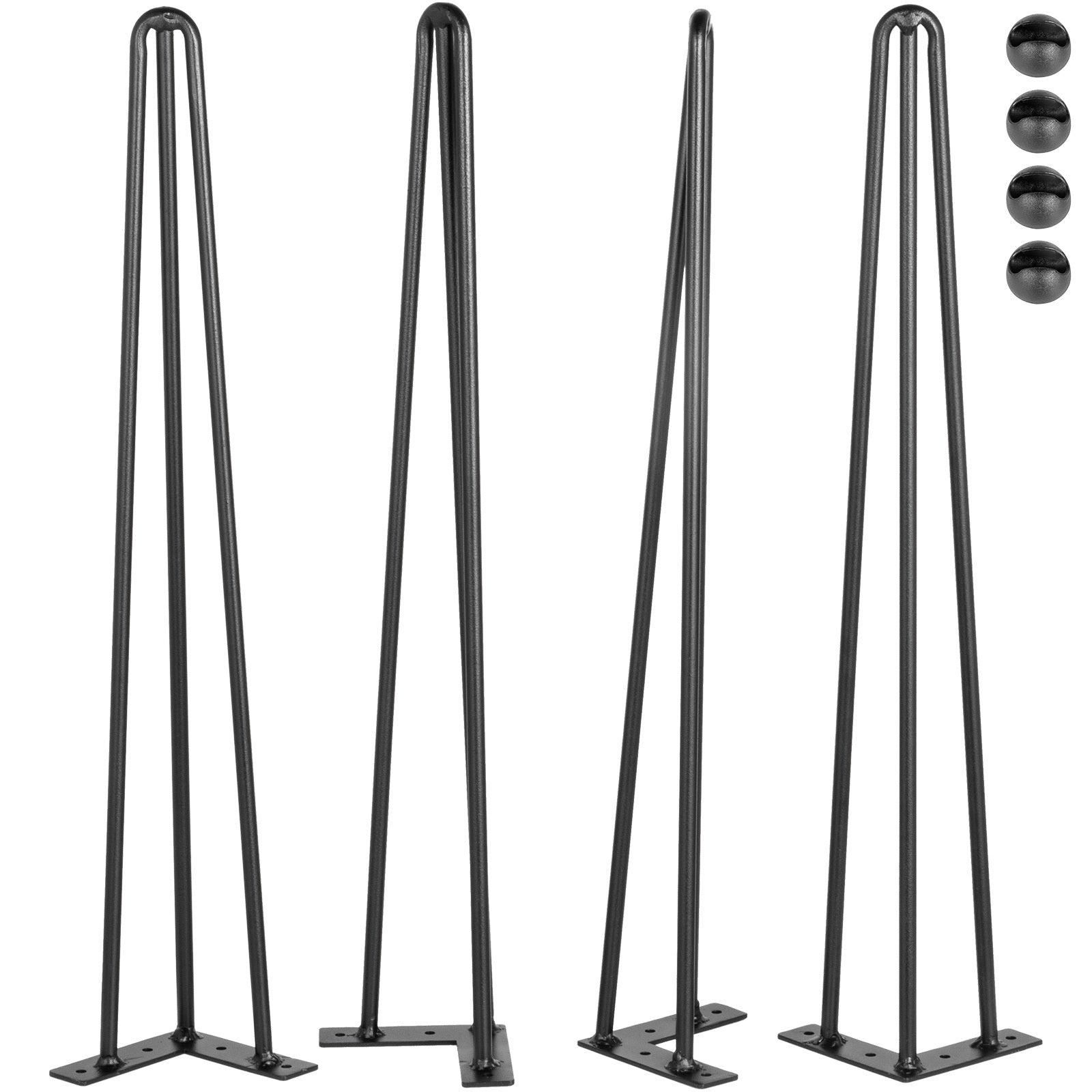 VEVOR Table Legs 16-40 inch Black Set of 4 Desk Legs Each 220lbs Capacity Hairpin Desk Legs 3 Rods for Bench Desk Dining End Table Chairs Carbon Steel DIY Table Legs Heavy Duty Furniture Legs