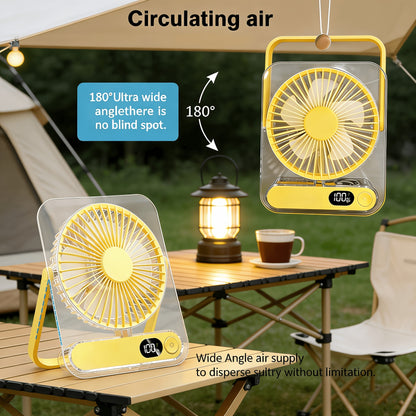 Portable Rechargeable Cooling Fan 5-Speed 3000mAh Battery, Wide-Angle Circulation, Digital Display, Wall-Mounted & Desktop – Quiet Fan for Home Office Camping Bedroom