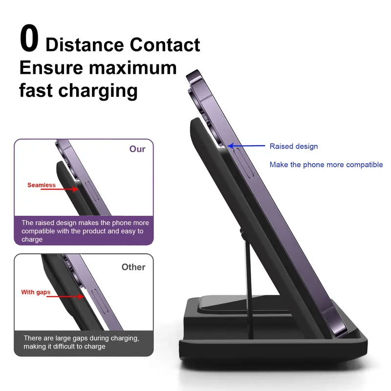 Foldable 3-in-1 Wireless Charging Station Neohost for iPhone 17 16 15 Pro Max 13 12 11 & Apple Watch Series 2-10 Ultra - Compact Fast Wireless Charger, Perfect Father's Day & Mother's Day Gift
