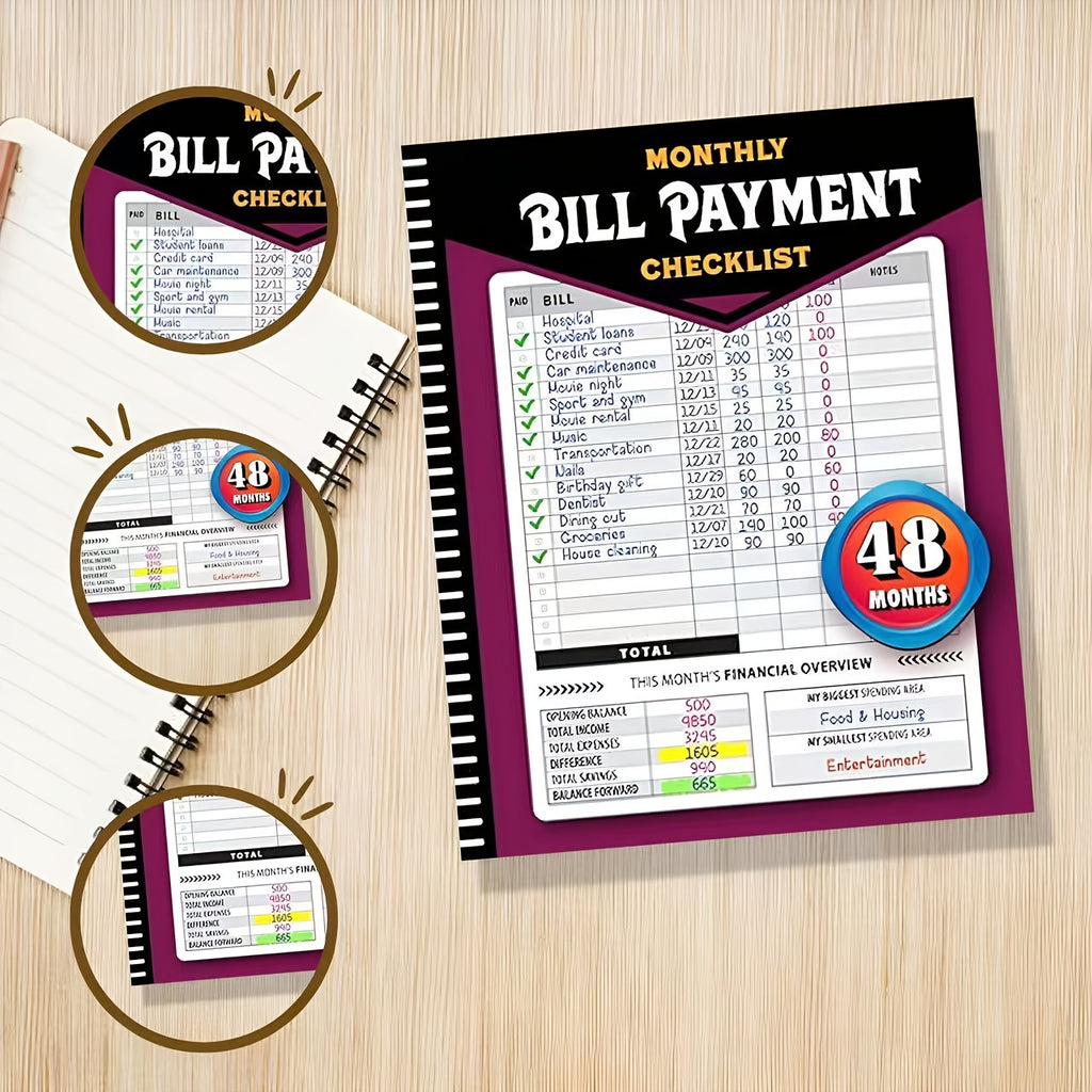 A 48-Month Financial Bill Payment Planner: A Monthly Tracker for Household Expenses And a Financial Planning Organizer, Serving As a Four-Year Guide for Managing Household Budgets, Made of Paper
