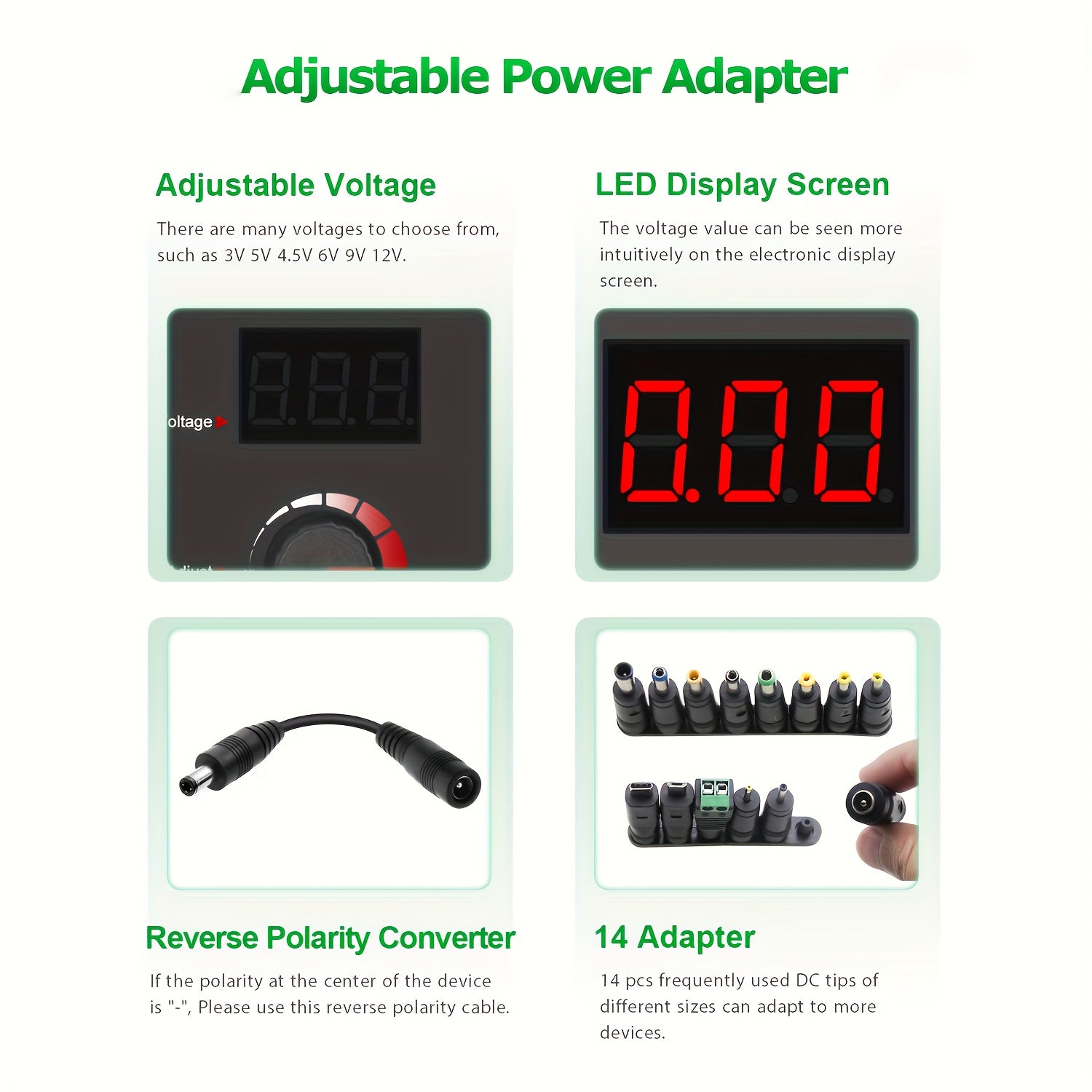Adjustable DC Power Supply Adapter 72W 3-24V with LCD Display – AC 100-240V to DC Knob-Adjustable Power Adapter, 14 Connector Tips, Polarity Converter, for LED Strips, Routers, Smart Devices Canada