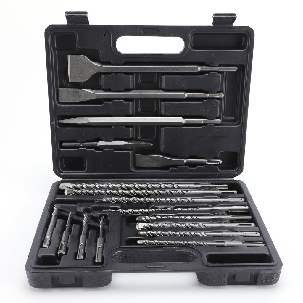 17pcs SDS PULS Hammer Drill Bits and Chisel Set, SDS Plus Concrete Masonry Hole Tool Drill Bits and Chisels Set for Concrete, Stone, Brick, with Portable Storage Case