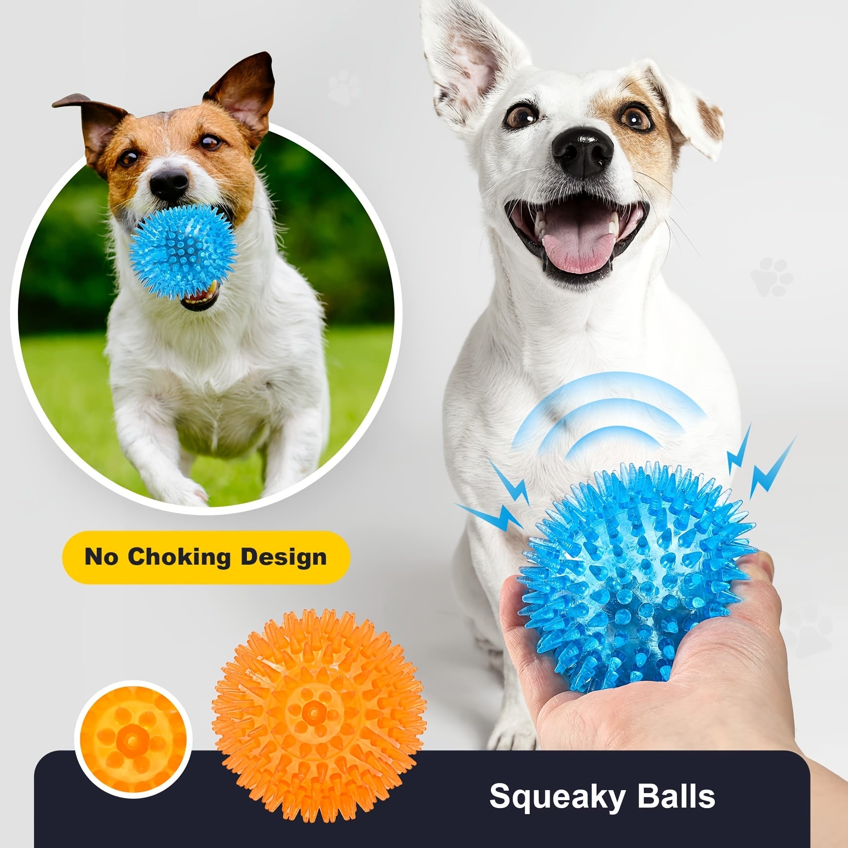 Squeaky Dog Toy Balls (4/6 Pack) Puppy Chew Toys for Teething, BPA Free Non-Toxic, Spikey Dog Balls for Medium, Large & Small Dogs, Durable Toys for Aggressive Chewers