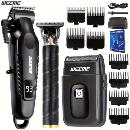 Men's Hair Clipper & Grooming Kit with LCD Display - USB Rechargeable Trimmer & Shaver Set, 8 Guide Combs, Cleaning Brush & Comb Included - Professional Cordless Hair Cutting Kit, Gift for Men