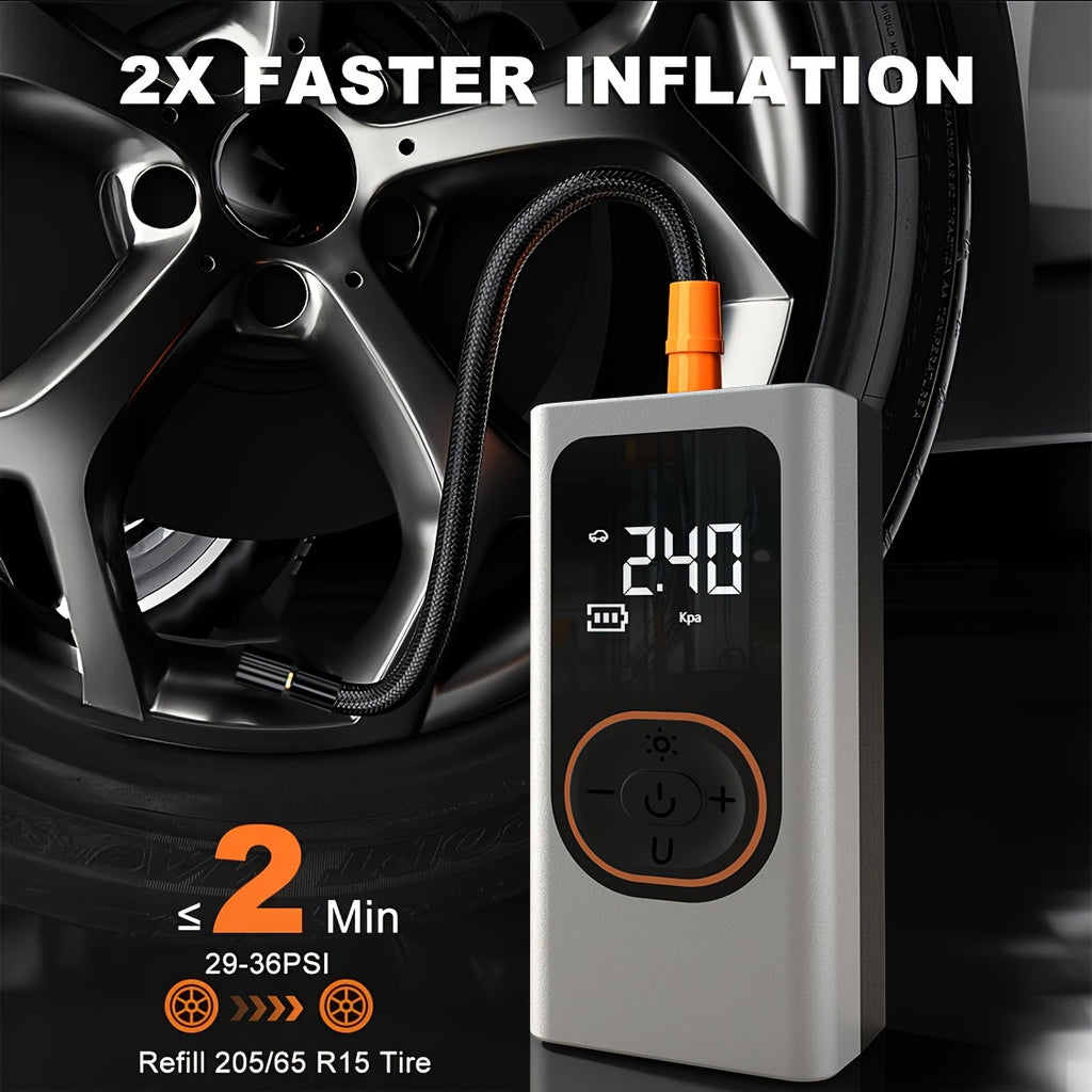 Tire Inflation Pump Portable Air Compressor -150 PSI Automotive Tire Pump with Pressure Gauge And LED Light, Wireless One-Click Intelligent Tire Pump Suitable for Cars, Bicycles, And Motorcycles
