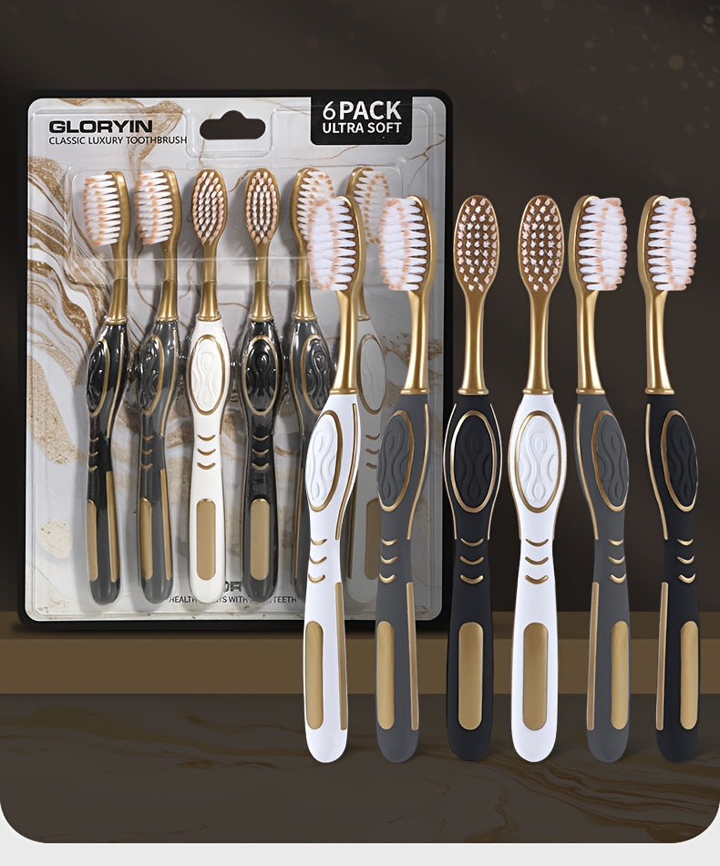 Soft Bristle Travel Toothbrush Set 6-Pack - Anti-Slip Olive-Shaped Handle, White Platinum Series for Adults & Couples - Portable Household Toothbrush Kit, Travel Essentials Bathroom Accessory