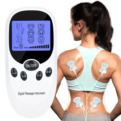 TENS + EMS Dual Channel Pulse Massager with 8 Electrodes – Portable Pain Relief Device, Therapeutic EMS Muscle Stimulator, Ergonomic Compact Design for Back Neck Shoulder