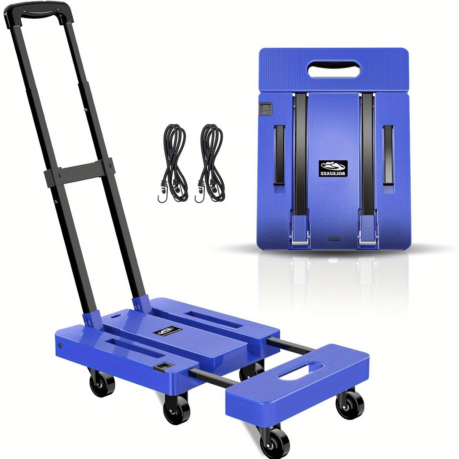 Foldable Hand Truck 500LB Capacity, Convertible Handcart with Extendable Adjustable Handle & 4 Wheels, Portable Folding Dolly Cart for Home Office Yard Moving Warehouse – Heavy Duty Material Handling