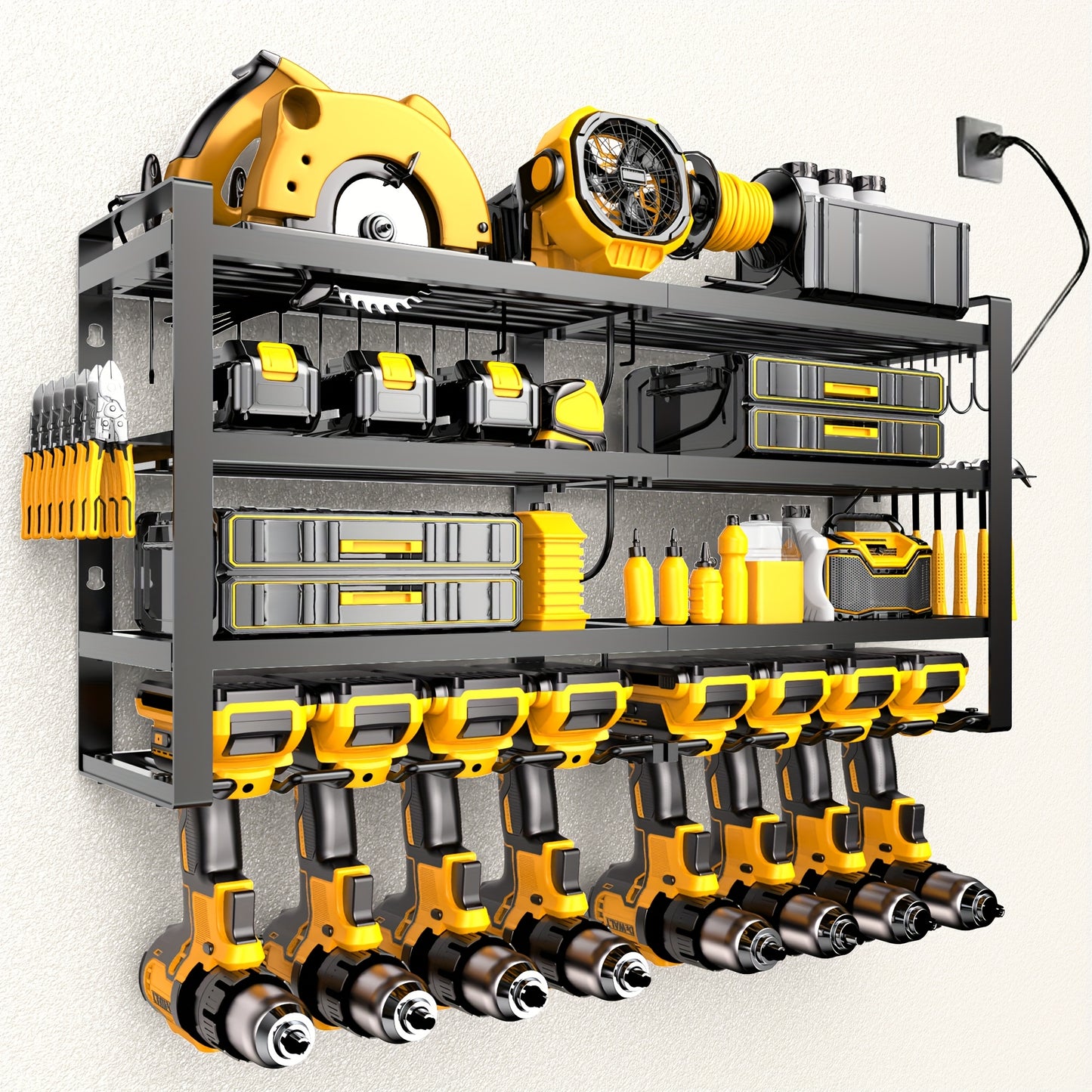 Wall Mounted Power Tool Rack, Heavy-Duty Metal Garage Tool Storage Organizer for Cordless Drills, Saws & Electric Tools, Easy Install Tool Display Holder for Garage, Workshop & Shed