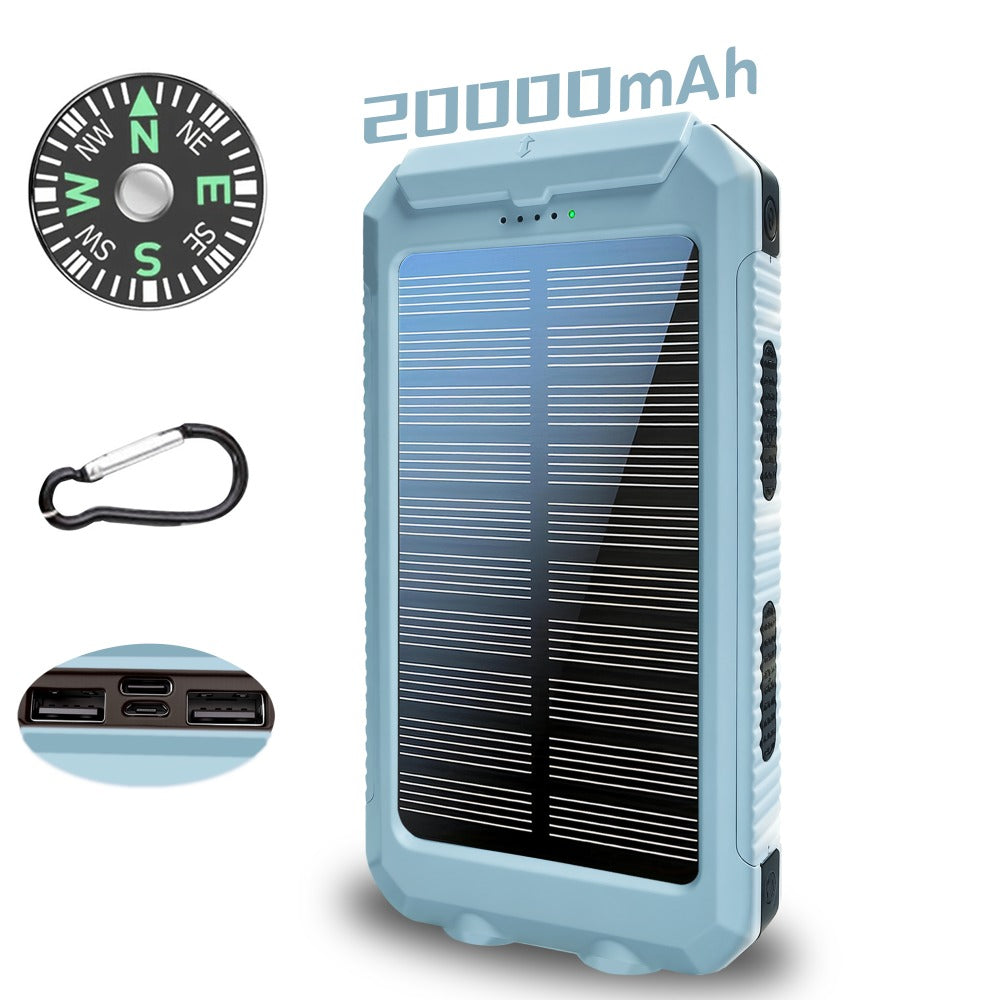 20000mAh Solar Power Bank Portable Solar Charger with Dual USB Ports, Built-in LED Flashlight & Compass – Waterproof Emergency Battery for Camping, Hiking & Outdoor Adventures