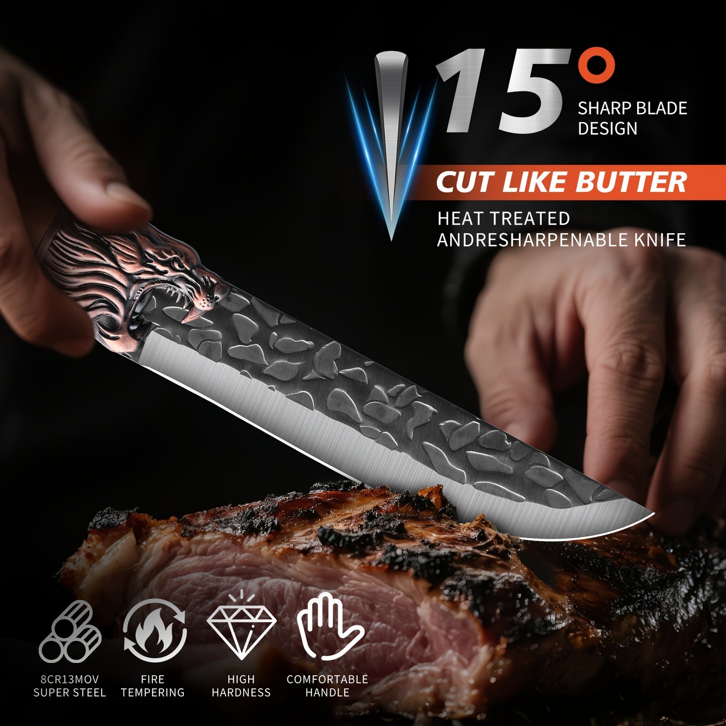 BieZumn 7-Piece High-Performance Kitchen Knife Set – Forged Chef, Bone Cleaver, Fish, Butcher Knives & Ultra-Sharp Kitchen Scissors for Home Cooking & Restaurants