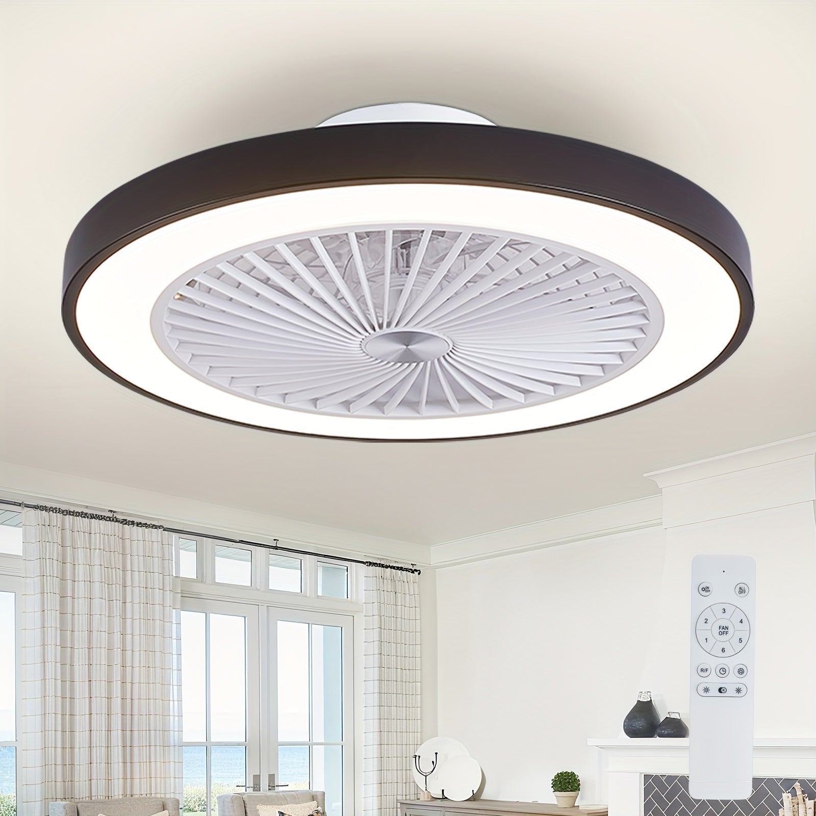 20-Inch Modern LED Ceiling Fan Embedded Mount – Reversible Airflow, Adjustable 3000K-6500K Light, Enhanced Circulation for Office Study Bedroom Indoor Spaces | Canada