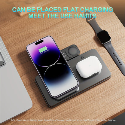 Apple Ecosystem 3-in-1 Wireless Charging Station for iPhone 17 16 15 14 13 12 & iWatch 10 9 8 7 SE & AirPods 4 3 2 Pro – Anti-Slip Fast Charging Dock, Space-Saving All-in-One Charger Stand for Bedroom Office Travel