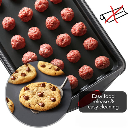 Non-Stick Baking Pan with Red Silicone Handle – Heat-Resistant Rectangular Oven Tray for Cakes, Cookies & Bread, Easy-Clean Kitchen Bakeware for Home Baking