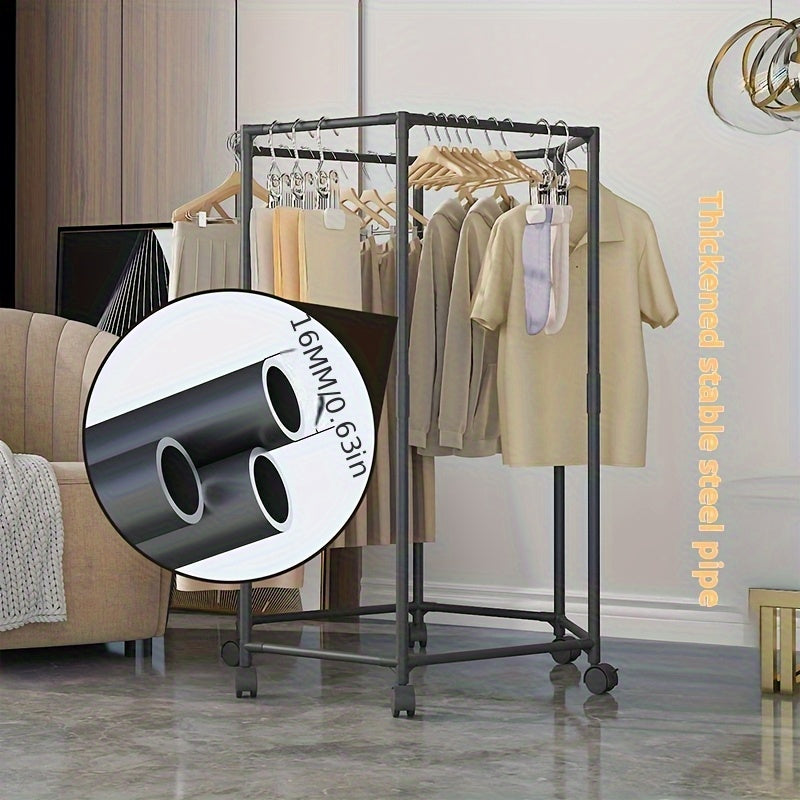 [Rotatable Clothing Rack] Sturdy 16mm Metal Tube Hexagonal Rotatable Clothing Rack with Wheels | Freestanding Vertical Garment Hanger, Portable Design for Efficient Clothes Storage and Display, Black/ White, Laundry Room Organizer