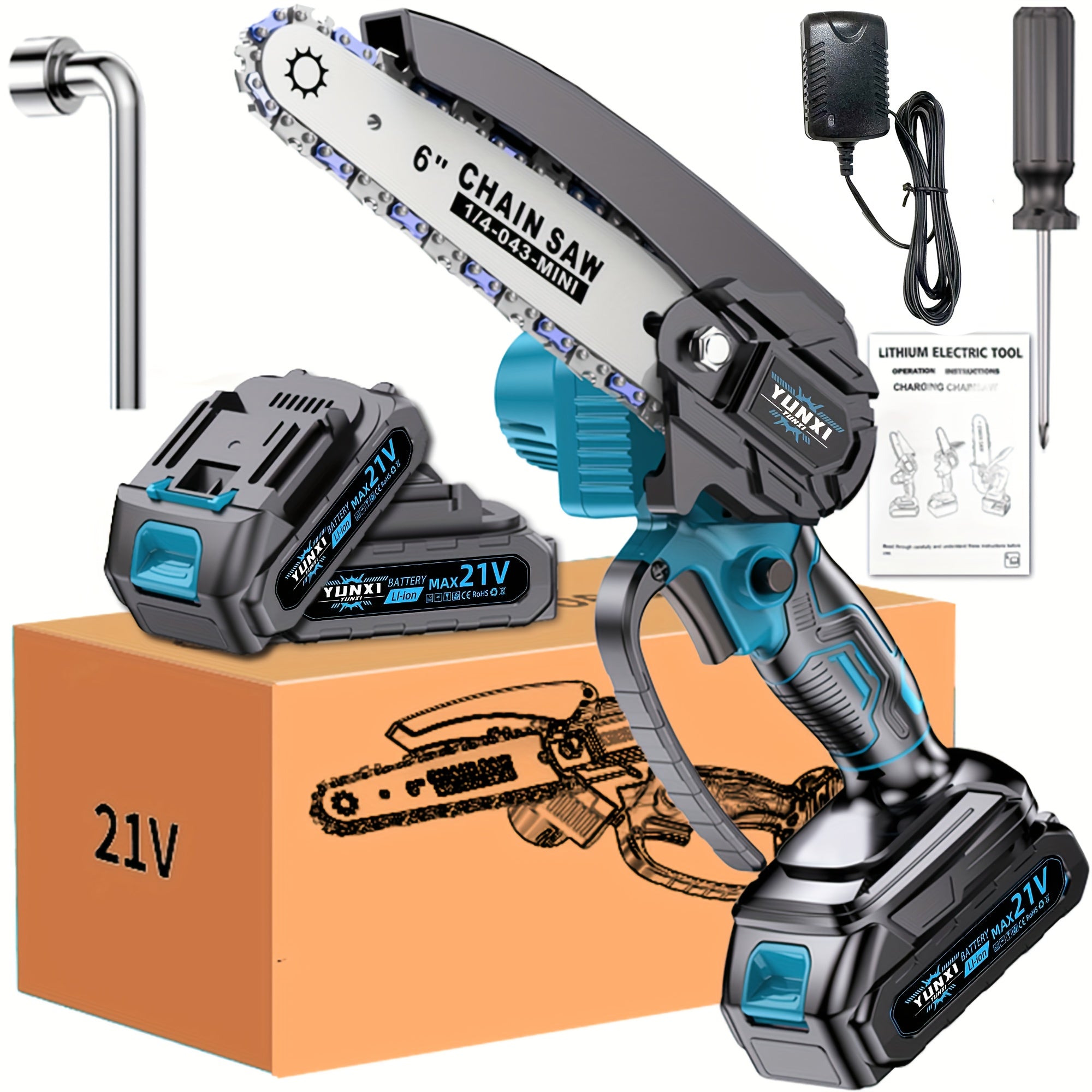 One-Hand Electric Mini Chainsaw Cordless – Portable Handheld Battery Chainsaw for Tree Pruning Branch Cutting Yard & Garden, Upgraded Battery Option with Plastic Storage Box, for Home Outdoor Use