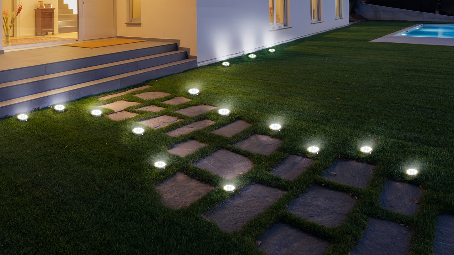 IP44 Solar In-Ground Lights 8 LED – Regular & Mini Versions, Auto On/Off, 4-20 Pack for Garden, Pathway, Driveway, Stairs, Deck & Swimming Pool | ShopVora CA