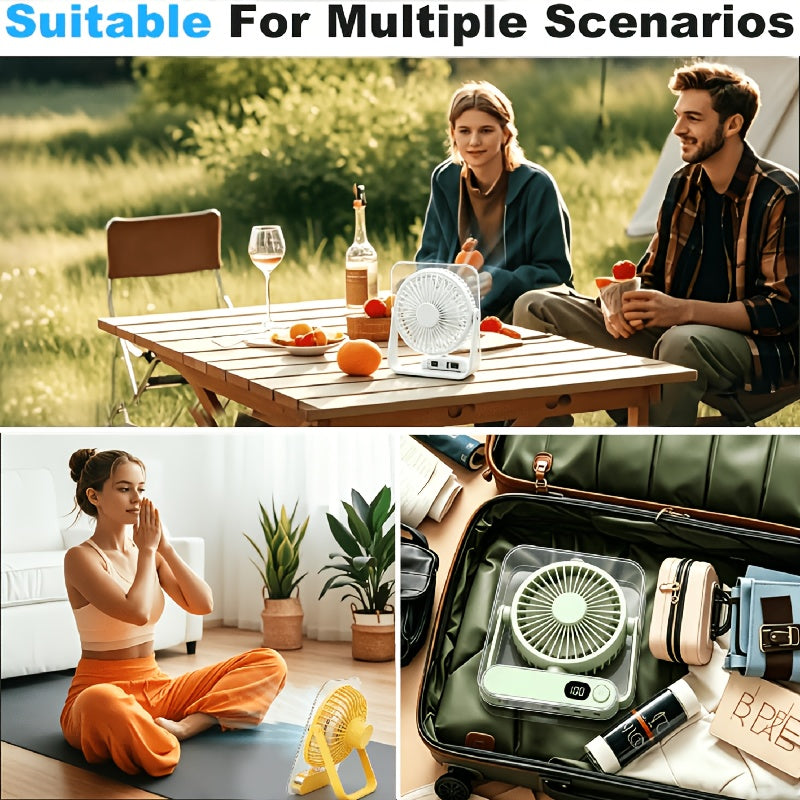 Rechargeable Circulating Cooling Fan, 5-Speed Cooling System - 3000Mah Battery, Wide-Angle Air Supply, Digital Display, Suitable for Home, Office, Camping, Portable Multifunctional Wall-Mounted And Desktop Air Conditioning Fan