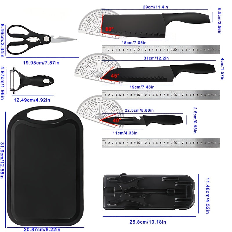 7pcs Black Professional Chef Knife Collection, Extremely Sharp Knives with Universal Block, Rust-Resistant Stainless Steel Kitchen Knife Holder, Ergonomic Design