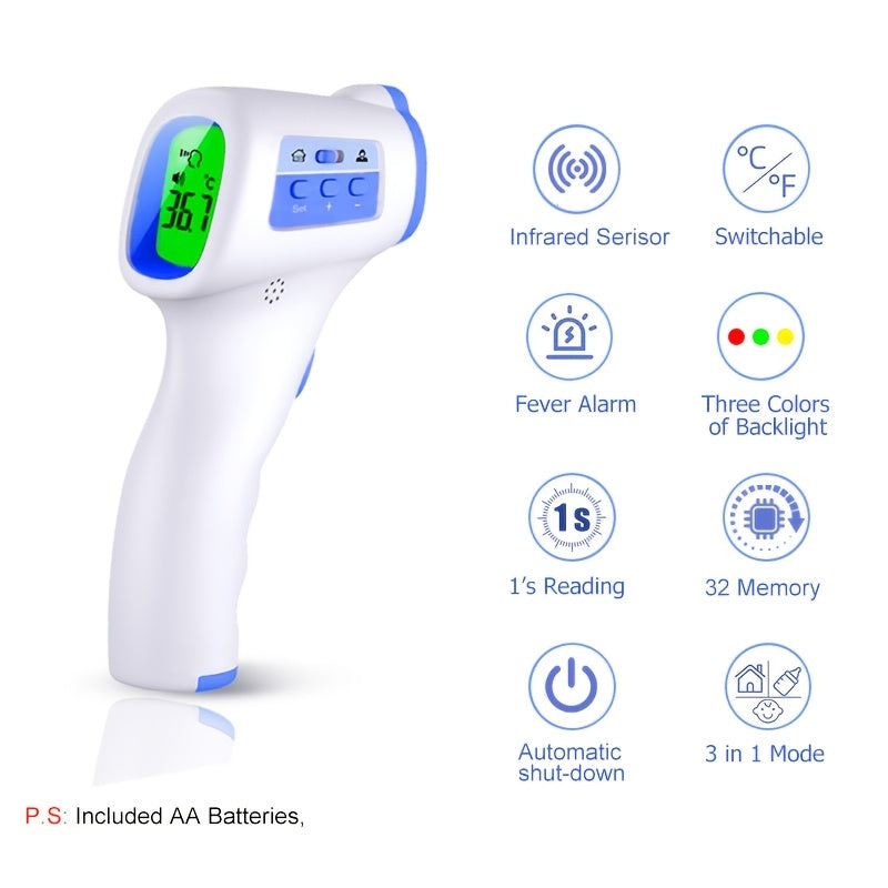 Non-Touch Forehead Thermometer 3-in-1 Mode, Digital Infrared Thermometer for Adults & Babies with 3-Color Backlight Fever Alarm Silent & Memory Mode, Fast Accurate Home Medical Travel Thermometer