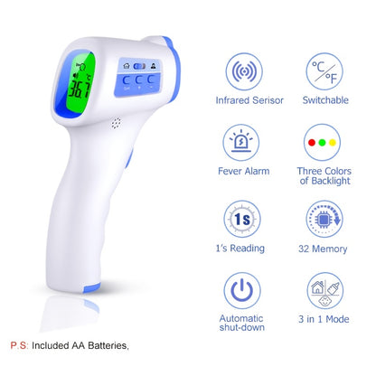Non-Touch Forehead Thermometer 3-in-1 Mode, Digital Infrared Thermometer for Adults & Babies with 3-Color Backlight Fever Alarm Silent & Memory Mode, Fast Accurate Home Medical Travel Thermometer