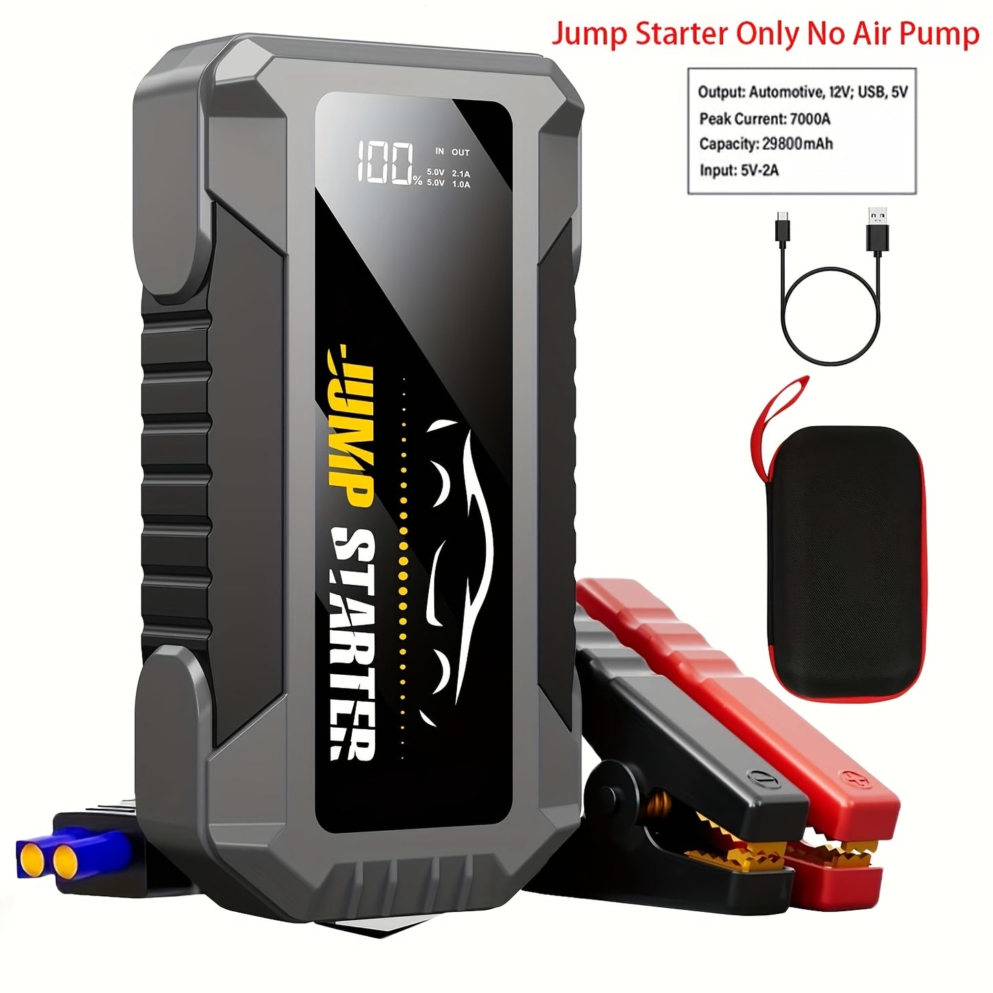 7000A Peak Portable Car Jump Starter 29800mAh with Air Pump, Tire Inflator, LED Flashlight, Power Bank & LCD Screen – Fits All 12V Vehicles up to 8L Gas/7L Diesel