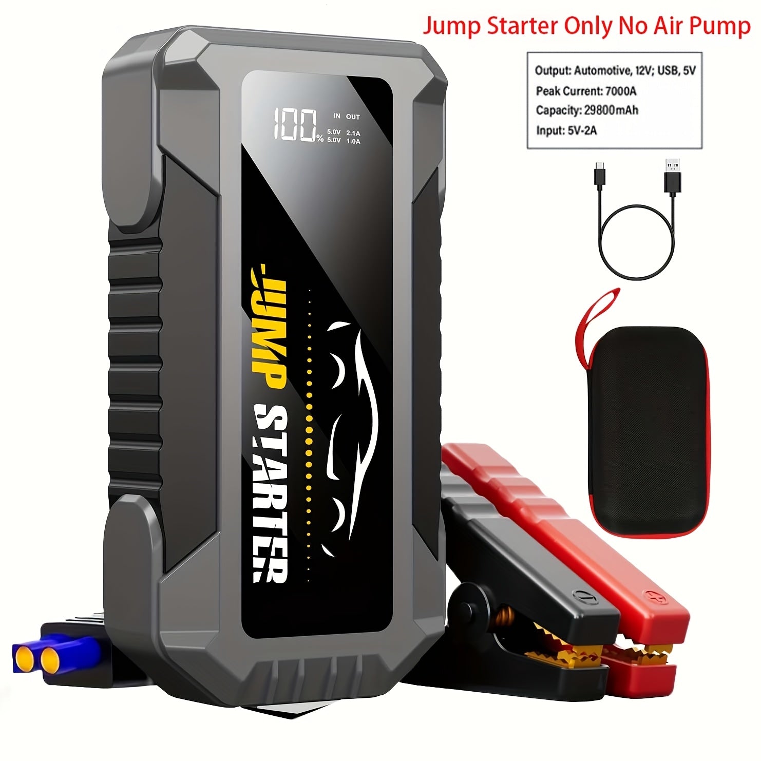 7000A Peak Car Jump Starter Only Optional 7000A Peak Portable Car Jump Starter With Air Pump, Jump Starter Para, Car Accessories Tools, LED Light, Tire Inflator Battery Booster With Led Flashlight And Jumper Cable, Car Battery Charger, Power Bank