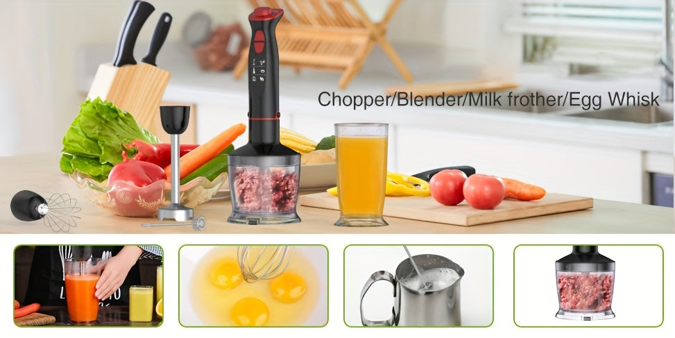 Immersion Hand Blender, 5-In-1 1000W Powerful LED Backlight 12-Speed Multi-Function Handheld Stick Blender with Stainless Steel Blades, Chopper, Beaker, 20.29oz, Whisk and Milk Frother for Food/Smoothies/Puree, BPA Free