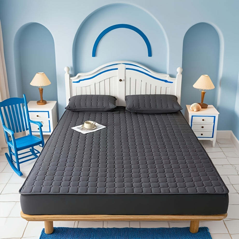 Quilted Fitted Sheet Solid Colour – Soft Breathable Wrinkle-Resistant All-Season Bed Sheet, Minimalist Modern Design, Machine Washable, Ideal for Bedroom, Apartment, Dorm & Hotel