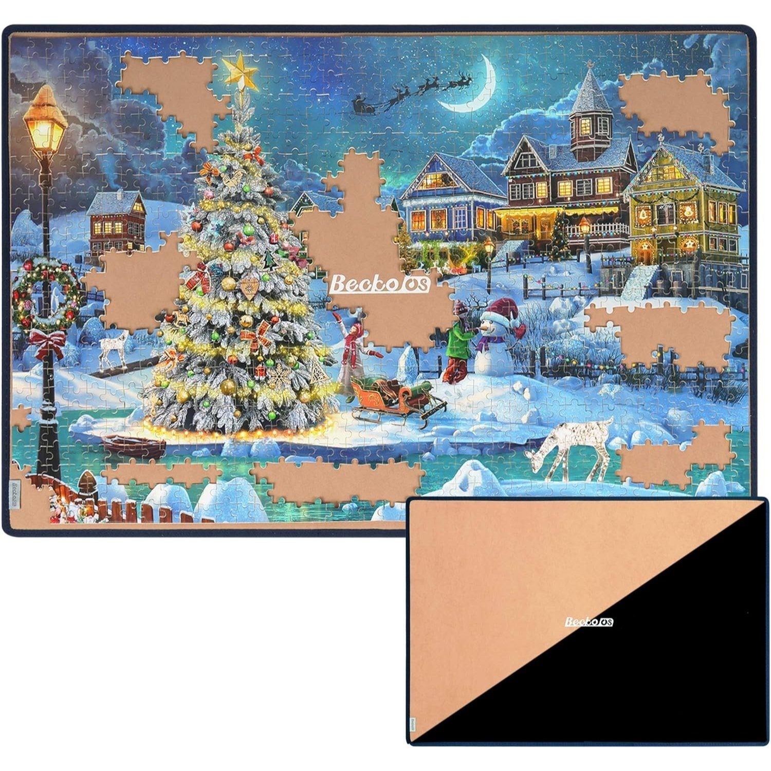 GT Double-Sided Khaki & Black Jigsaw Puzzle Board Portable Puzzle Mat for Puzzle Storage Puzzle Saver, Non-Slip Surface