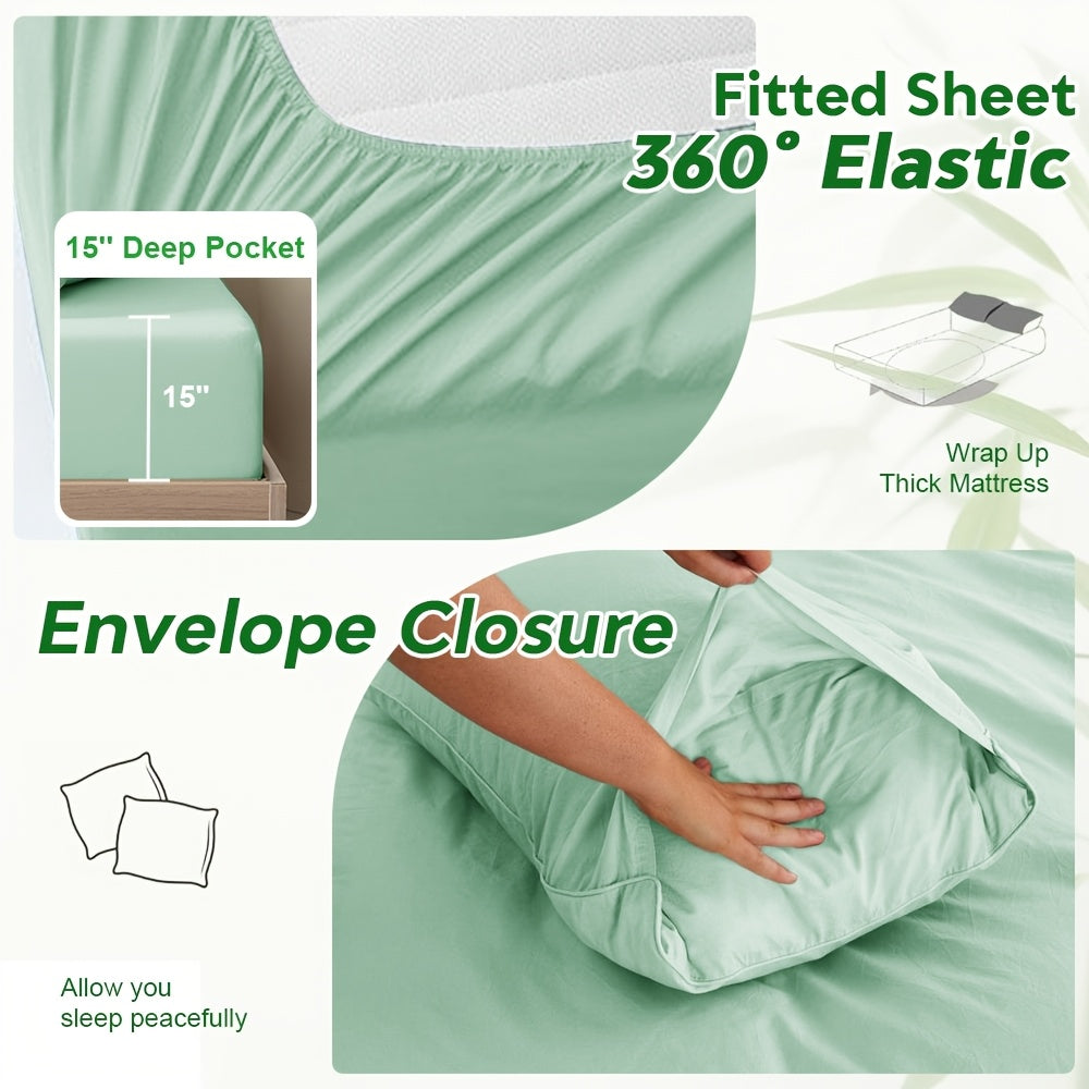 Deep Pocket Bamboo Sheets Set - 4pcs/6pcs Sheets Set, Breathable And Smooth - Cooling Kids Bedding, Fit for Hot Sleepers And Sweats, Pillowcases, Flat Sheet And Fitted Sheet - A Perfect Gift